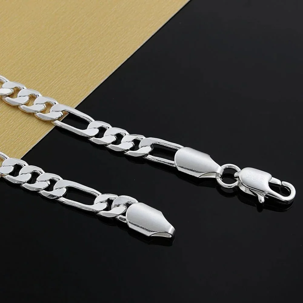 Awesome 22 Inch Figaro Chain 6mm Wide, Stamped 925 Solid Sterling Silver - Picture 3 of 7